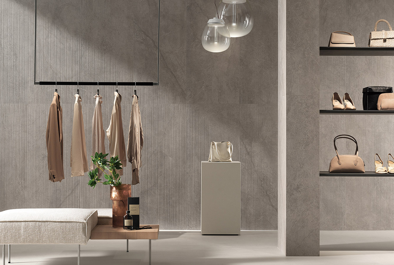 WALL: MARVEL 3D CREASE LIGHT MAJESTIC, FIELD LIGHT MAJESTIC / FLOOR: BOOST BALANCE MOON